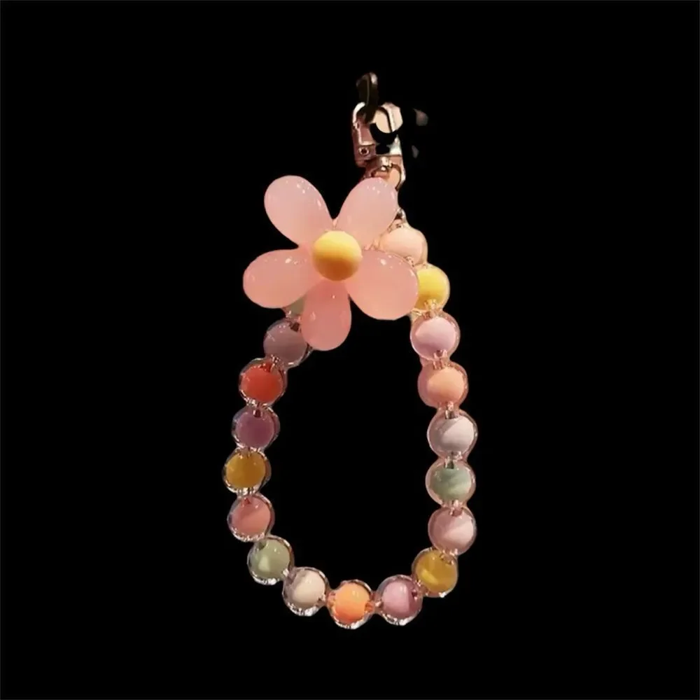 Colorful Beaded key-charm, phone holder with big Flower